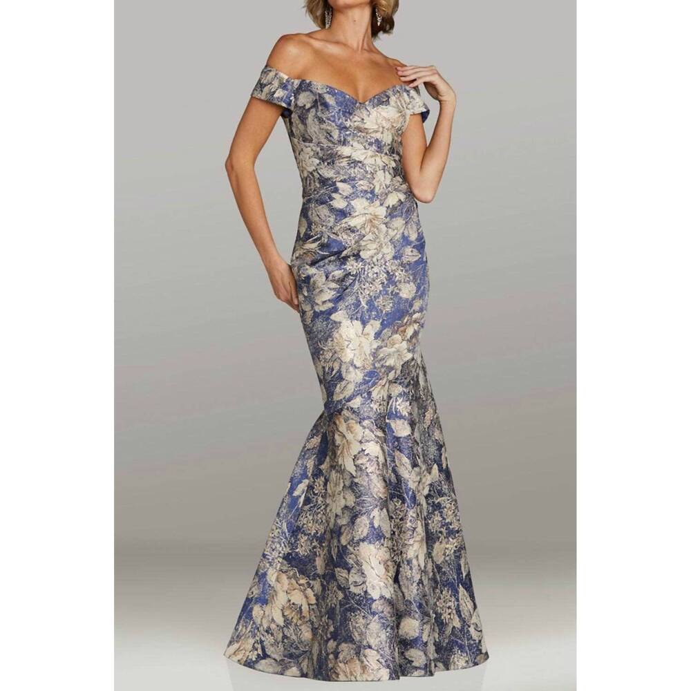 NEW FERIANI sweetheart mermaid evening gown in blue gold